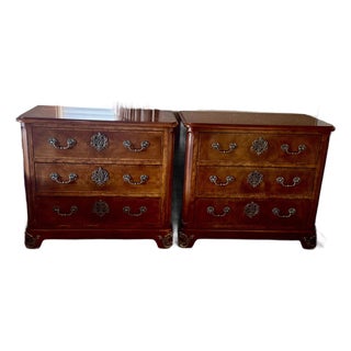 Pair (2) Henredon Three Drawer Chests of Drawers-Nightstands Gorgeous Bookend Matched Wood For Sale