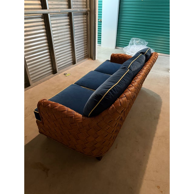 Walters Wicker 82" Portia Sofa Custom Loose Back and Loose Seat Cushions With Contrast Welt For Sale - Image 9 of 11