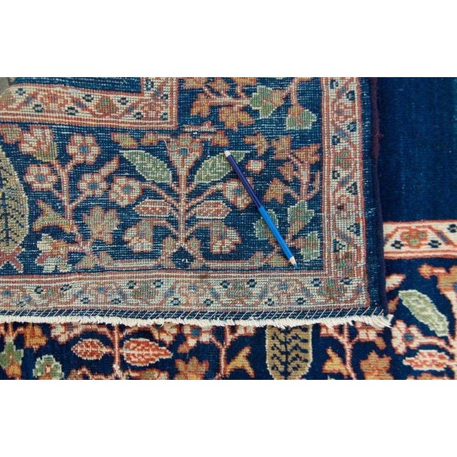 1920s Antique Small Geometric Floral Denim Blue & Beige Accent Rug - 3’1” x 4’ For Sale - Image 9 of 10