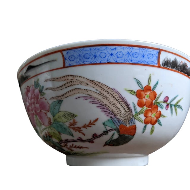 White Early 20th Century Chinese Famille Rose Birds of Paradise Floral Butterfly Porcelain Bowl For Sale - Image 8 of 12
