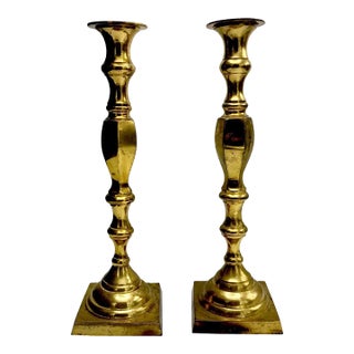 Mid-20th Century Hollywood Regency Sculptural Brass Candlesticks, 15" – Pair For Sale