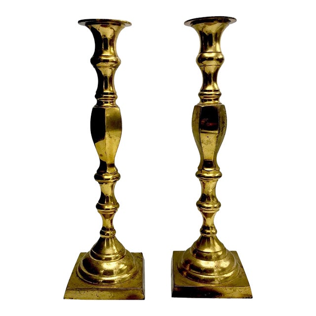 Mid-20th Century Hollywood Regency Sculptural Brass Candlesticks, 15" – Pair For Sale