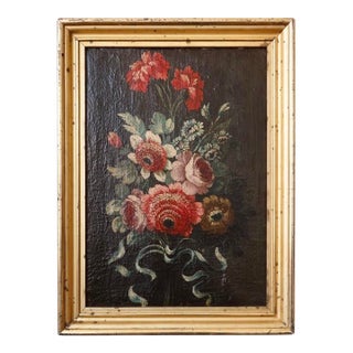 19th Century Original Oil Painting - Flower Bouquet on a Dark Background For Sale