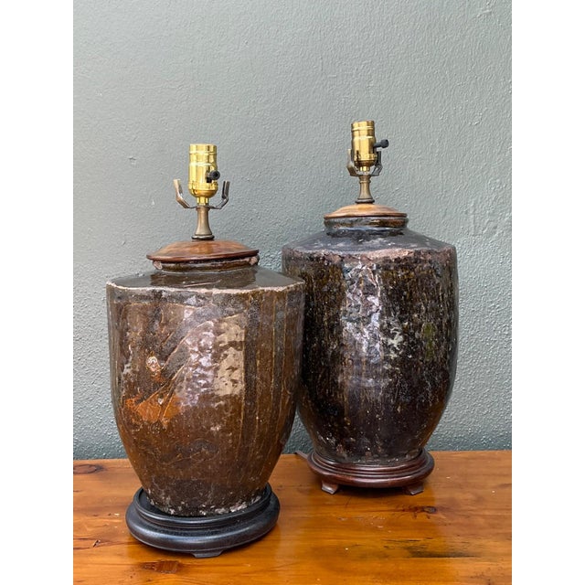 Vintage Boho Glazed Ceramic Lamps - Set of 2 For Sale - Image 16 of 18