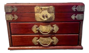 Chinese Rosewood Jewelry Box-Brass Hardware-Silk Lined-Trinket Chest-Asian-Decor