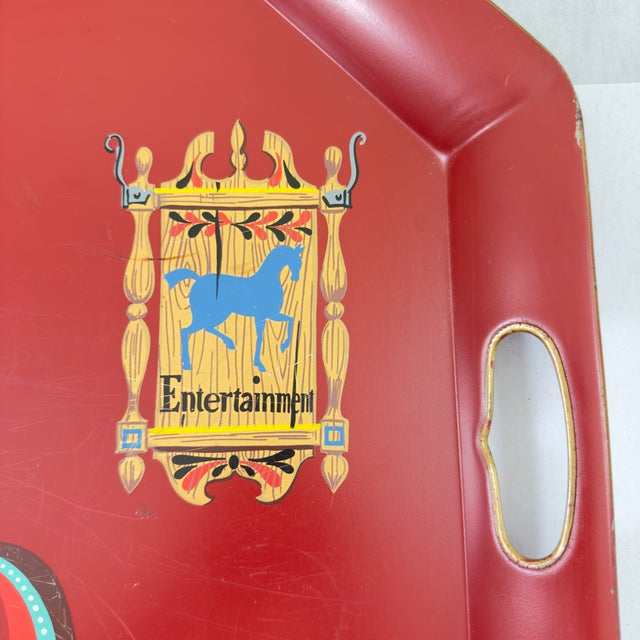 Georges Briard Tole De Lys Large Red Serving Tray, Enameled Metal, Mid-Century For Sale In Philadelphia - Image 6 of 12