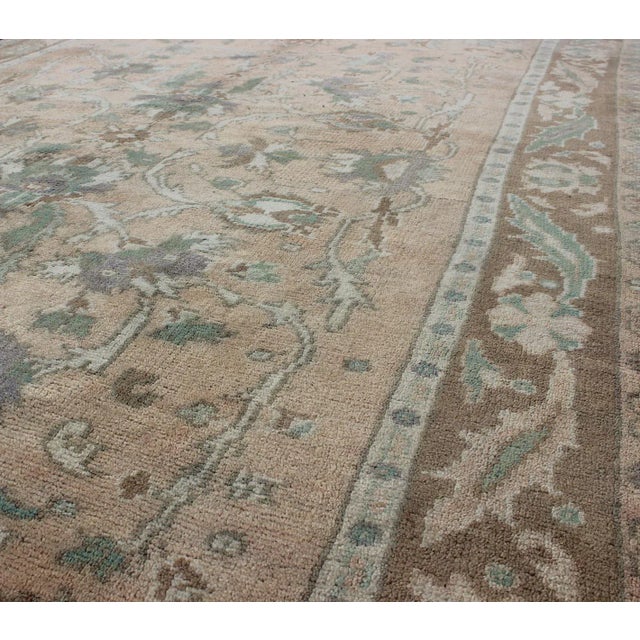 Floral Vintage Turkish Oushak Rug in Cream, Green, Light Peach and Brown 5'1 X 7'8 For Sale In Atlanta - Image 6 of 8