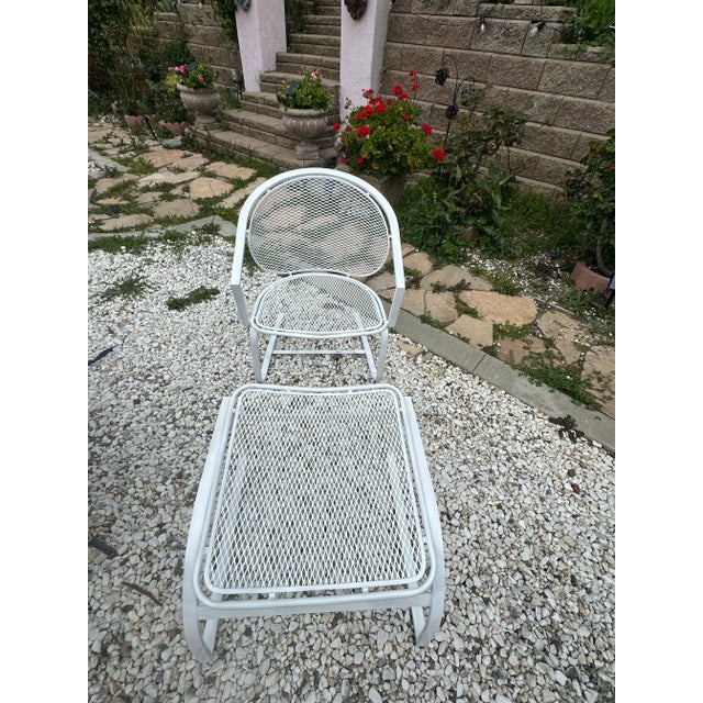 Metal 1950s Circular Radar Saucer Rocking Chair & Ottoman, Woodard Makers Mark For Sale - Image 7 of 8