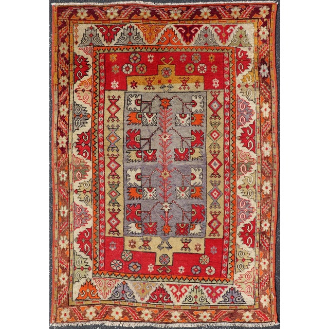 Colorful Antique Turkish Small Oushak Carpet in Multi Layered Design. Measures: 3'7 x 5'3 Turkish colorful Oushak Antique...