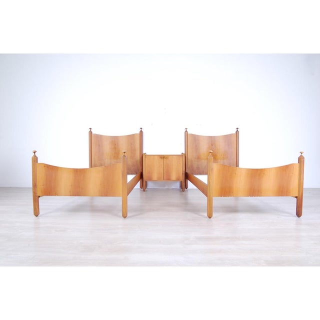 Mid-Century Modern Couple Single Beds with Bedside Table, Set of 3 For Sale - Image 3 of 18