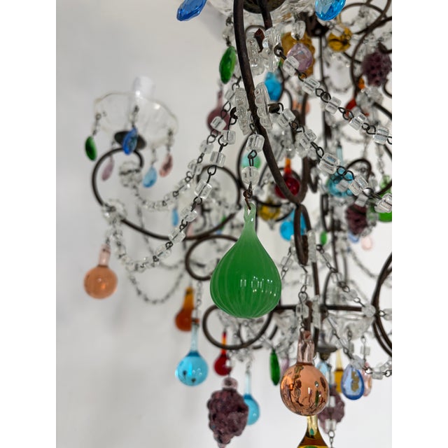 Glass Murano Fruit Multi Color Drops Macaroni Swags Crystal Prisms Chandelier Italian For Sale - Image 7 of 8