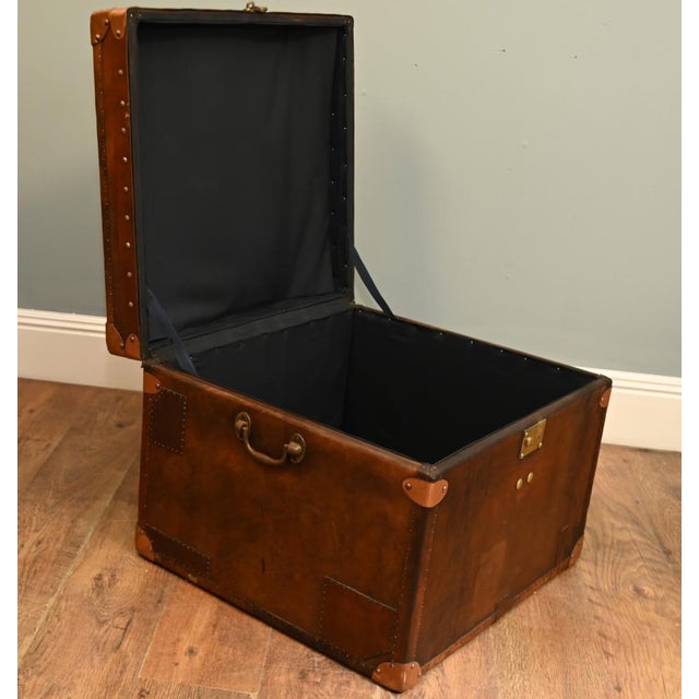 Vintage Campaign Leather Trunk For Sale - Image 4 of 10