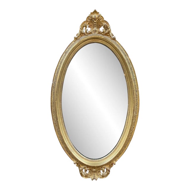 19th Century English George III Carved and Giltwood Oval Mirror For Sale