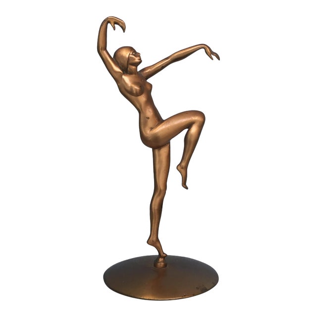 1920s Vintage Henri Lautier Art Deco Dancer Copper Sculpture For Sale