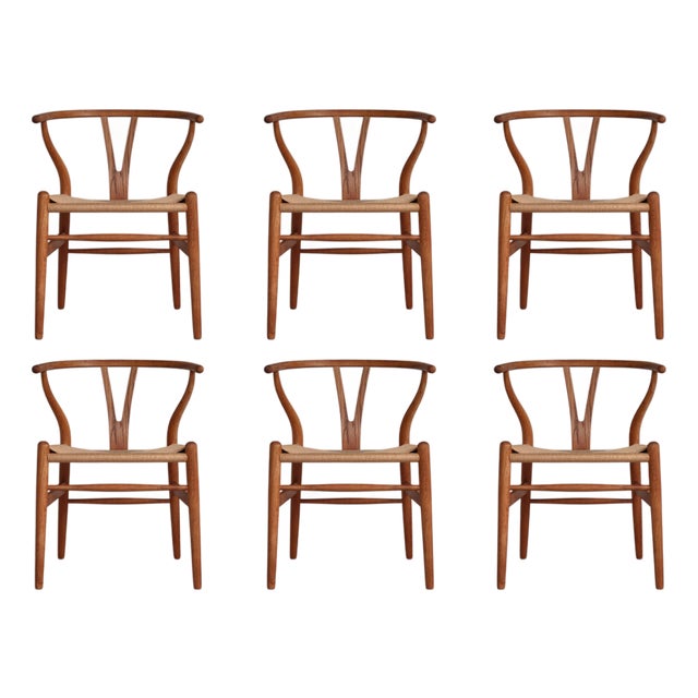 Wishbone Chairs by Hans J. Wegner for Carl Hansen & Sons, 1960s, Set of 6 For Sale
