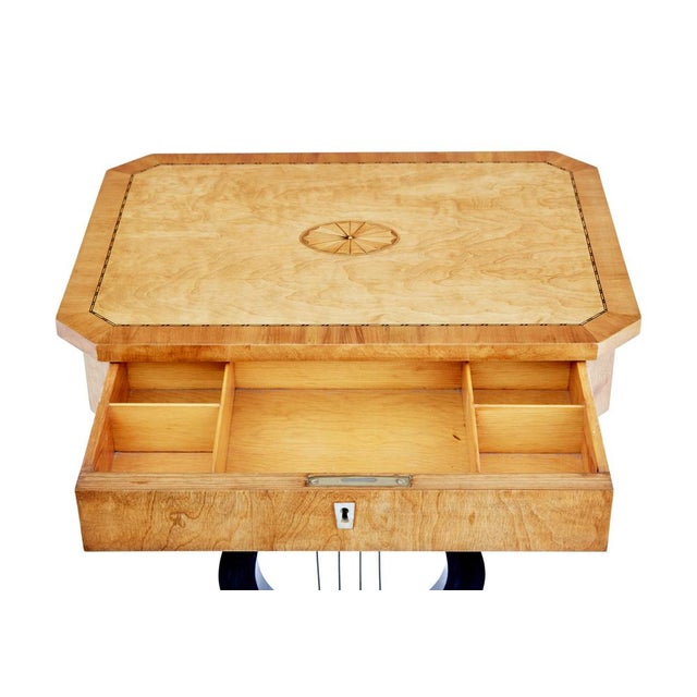 Goldenrod Antique Inlaid Birch Lyre Form Occasional Table, 1890 For Sale - Image 8 of 9