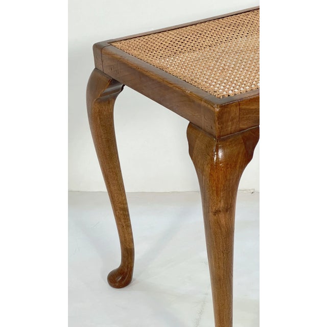 Early 20th Century English Caned Bergere Stool or Bench Seat of Walnut on Cabriole Legs For Sale - Image 5 of 9