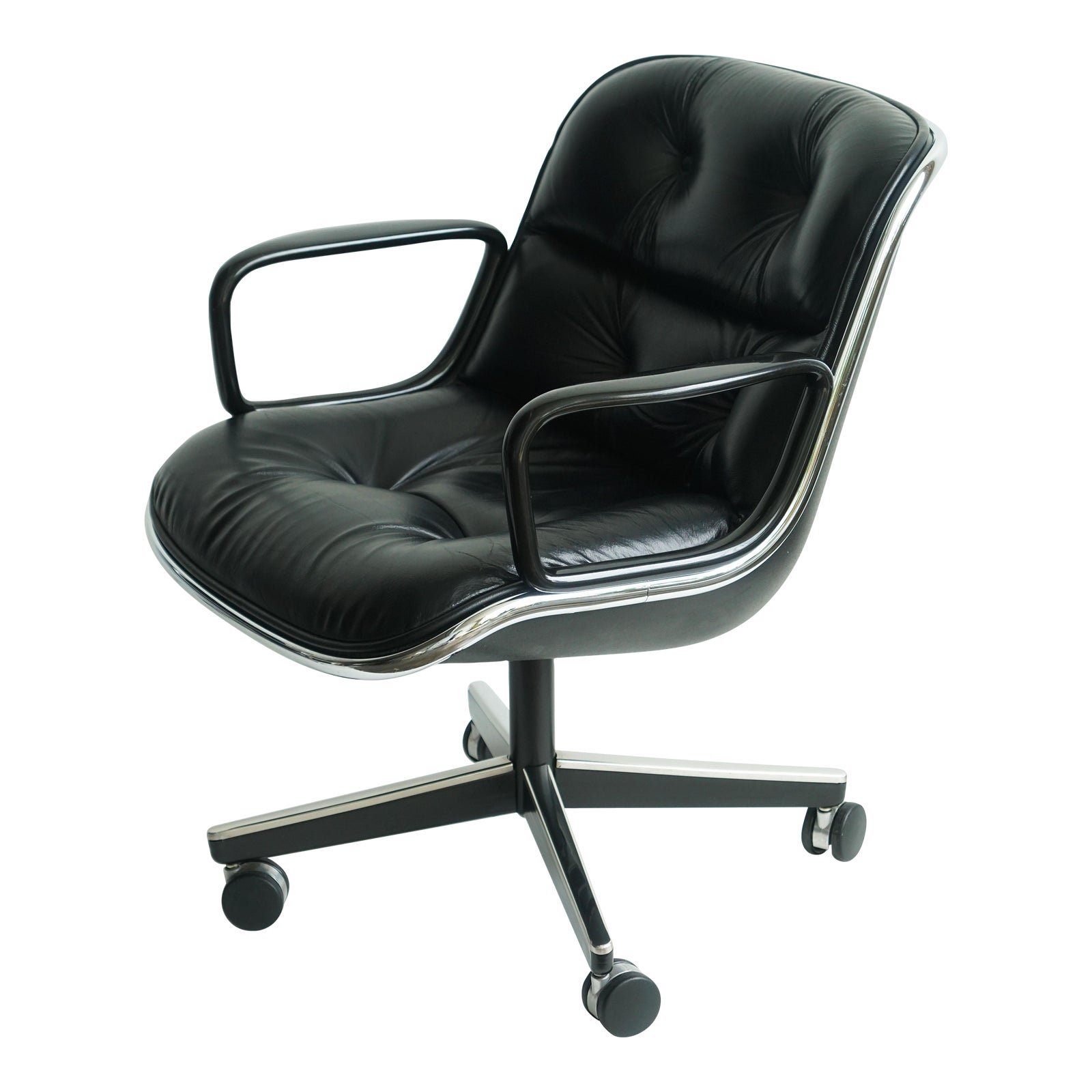 Knoll Charles Pollock Rolling Executive Desk Chairs in Black Leather