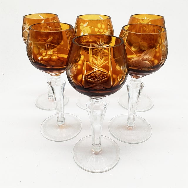 Vintage Set of Liquor Glasses by Nachtmann in Crystal. Set o 6. Intense Gold Colors, Absolutely Beautiful!! 1960s, Made in...