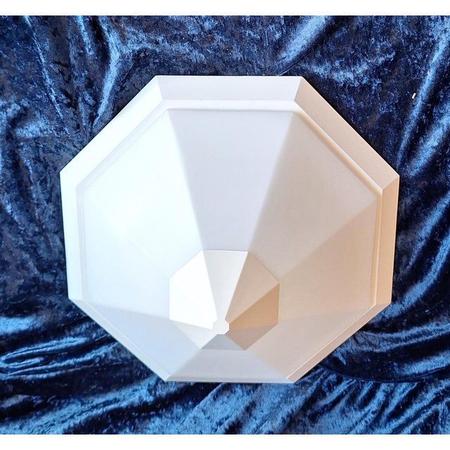 Vintage Flat Ceiling Lamp with White Metal Base and Opaque White Glass Shade from Glashütte Limburg, 1980s For Sale - Image 6 of 8