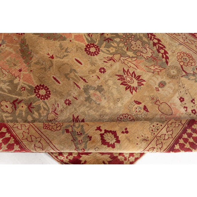 Antique 1880s Turkish Hereke Rug with Floral and Botanical Motifs in Soft Beige, Coral, and Crimson For Sale In New York - Image 6 of 9