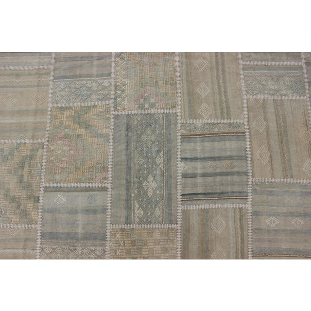 Textile Large Turkish Kilim in Tan, Blue, Taupe, Light Green & Neutral Colors For Sale - Image 7 of 12