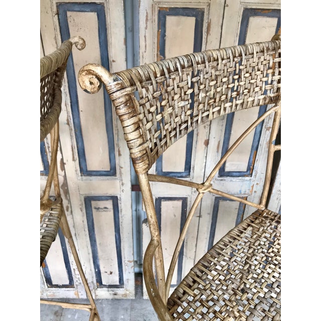 Tan Neoclassical Styled Metal Bar Stools, Pair For Sale - Image 8 of 13