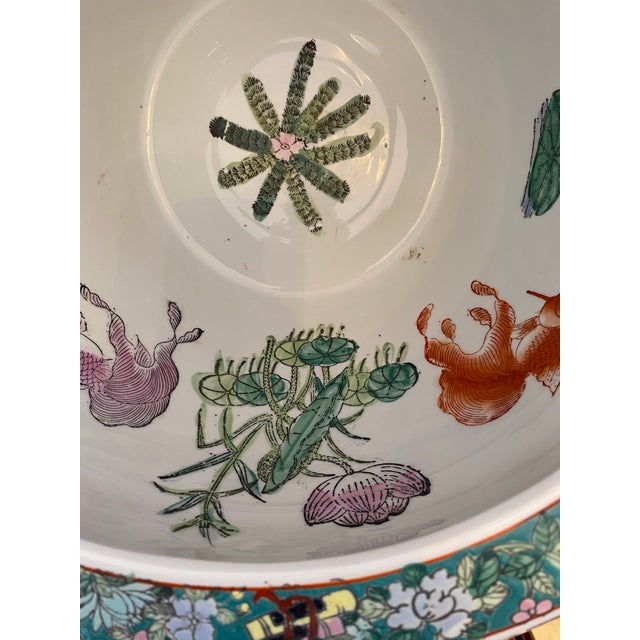 Chinese Famille Verte Style Porcelain Fish Bowl Jardinière Phoenix & Lotus, 20th For Sale - Image 16 of 18