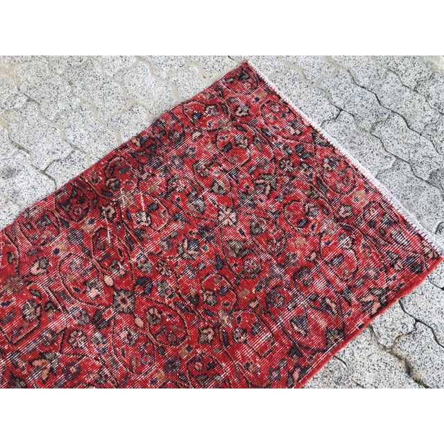 1960s Oushak Handmade Tribal Red Floor Runner For Sale - Image 5 of 11