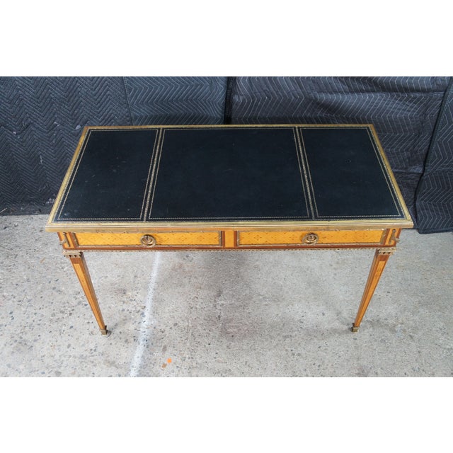Antique French Louis XVI Kingwood Marquetry Leather Top Bureau Plat Writing Desk For Sale - Image 4 of 17