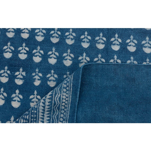 Blue White Block Printed Handmade Cotton Boho Inspired Flatweave Rug4x6 Ft. For Sale - Image 12 of 18