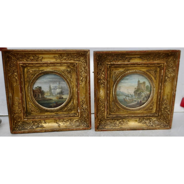 A matching pair of Biedermeier watercolors. Views of the harbour with details that suggest certain geography, in one a...