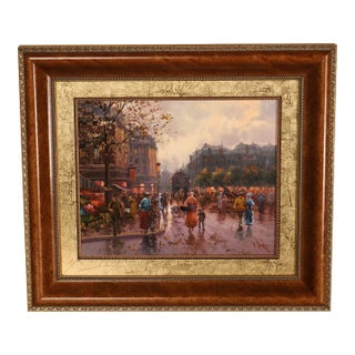 Impressionist Style Painting, Street Scene. Emilio Payes For Sale