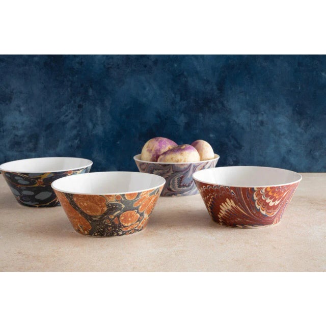 Contemporary Siren Song Library Marble Melamine Bowls - Set of 4 For Sale - Image 3 of 9