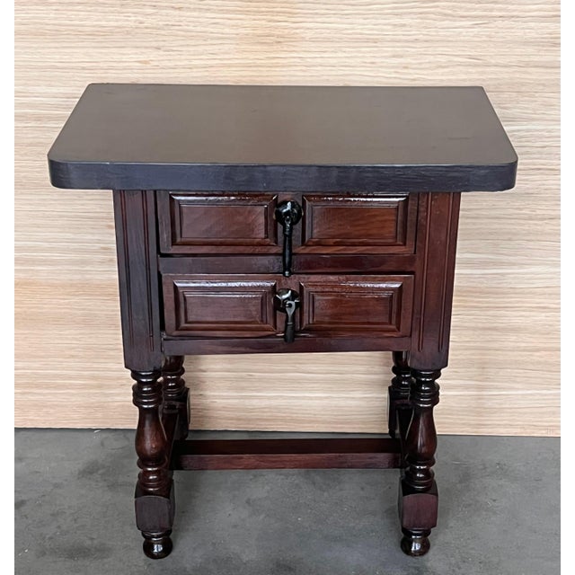 Early 20th Century Pair of Spanish Nightstands with Two Drawers and Iron Hardware For Sale - Image 10 of 18