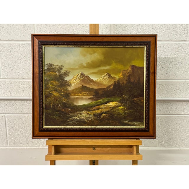 Golden mountain peaks rise above a quiet river where light and solitude meet 1975 Circa For Sale - Image 12 of 17