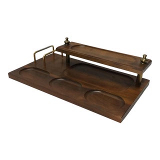 Mid Century Walnut Dresser Top Valet Tray Catchall With Brass Accents For Sale