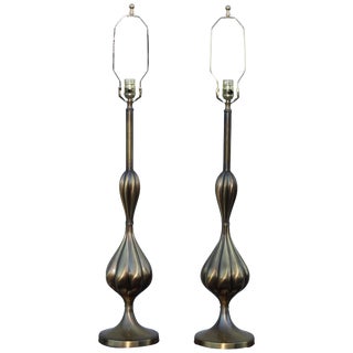 1950s Patinated Brass Stiffel Table Lamps - a Pair For Sale