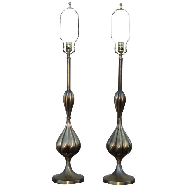 1950s Patinated Brass Stiffel Table Lamps - a Pair For Sale