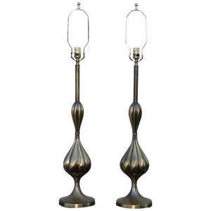 1950s Patinated Brass Stiffel Table Lamps - a Pair