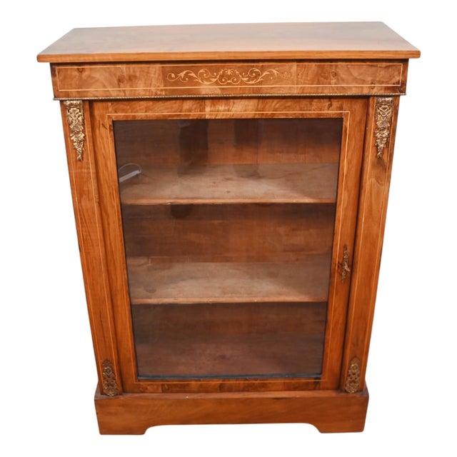 Victorian Burr Walnut Pier Display Cabinet, 1880s For Sale