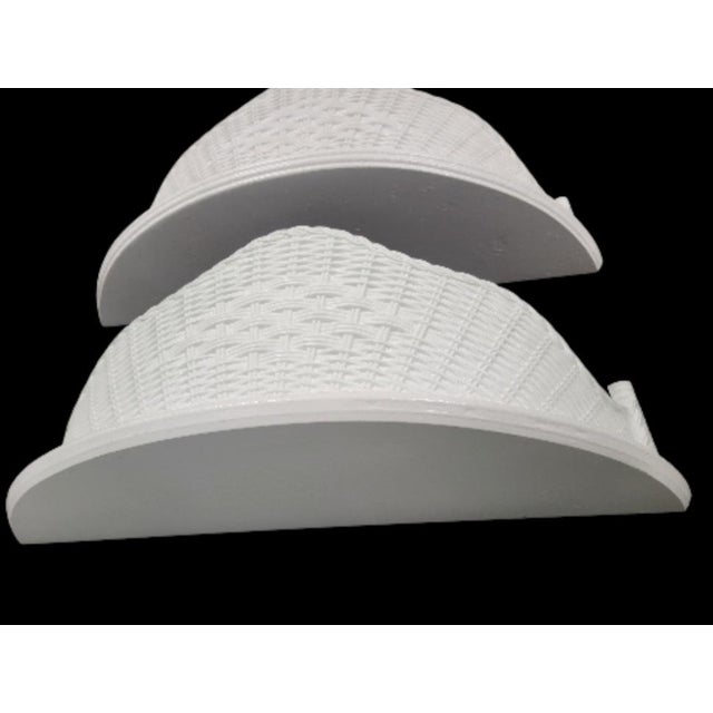 Vintage White Basket Weave LargePalm Beach Regency Style Wall Shelfs- A Pair For Sale - Image 10 of 10