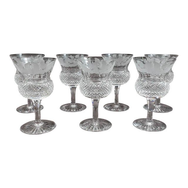 Mid 20th Century Edinburgh Crystal Scotland Thistle Sherry Glasses- Set of 7 For Sale