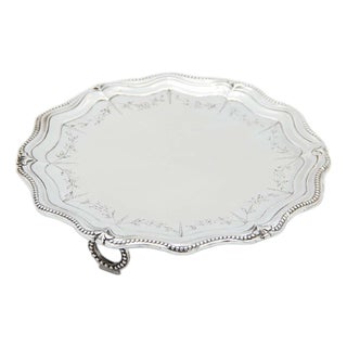 Silver Tray with Pearly Reliefs on the Rim For Sale