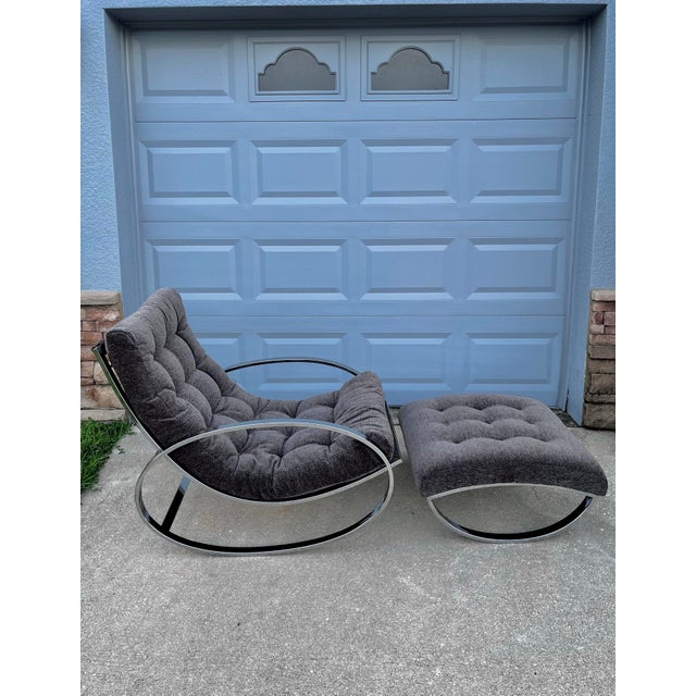 Ellipse Modern Tufted Rocking Lounge Chair With Rocking Ottoman | by Renato Zevi for Selig Made in Italy For Sale In Tampa - Image 6 of 12