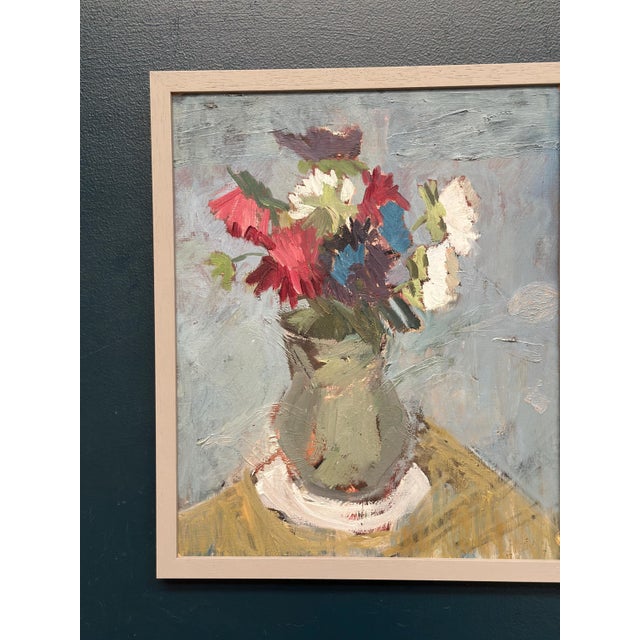 Flowers in Green Vase, 1960s, Oil on Panel, Framed For Sale - Image 10 of 14