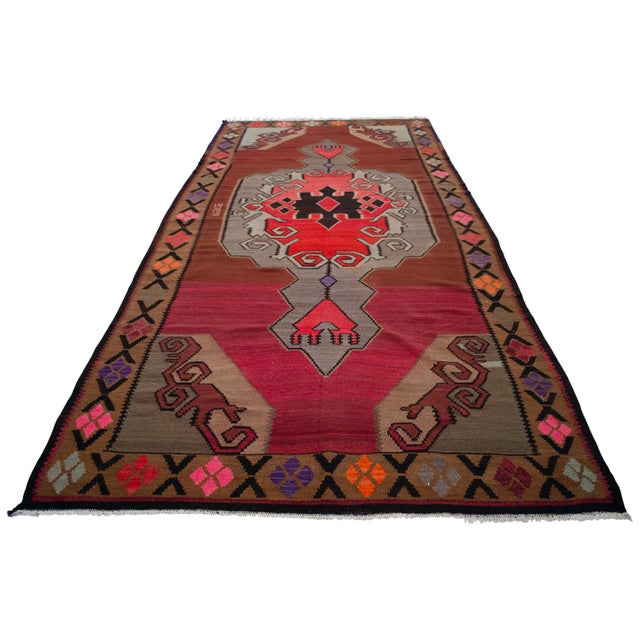 Vintage Turkish Kilim Runner Rug Hand Woven Wool Large Runner Rug - 5'10" X 11'7" For Sale - Image 4 of 17