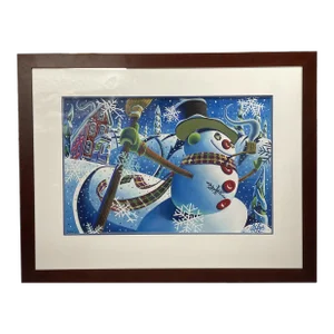 Original Wade Zahares 'Let's Go Slidin' Frosty the Snowman Pastel Illustration Painting