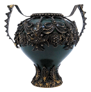 Porcelain Pot with Filigree Silver Applications and Handles