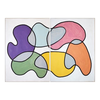 2026, Cartoon Mobile, Mid Century Modern Shapes in Playful Palette, Abstract Painting Diptych on Watercolor Paper by Ryan Rivadeneyra For Sale